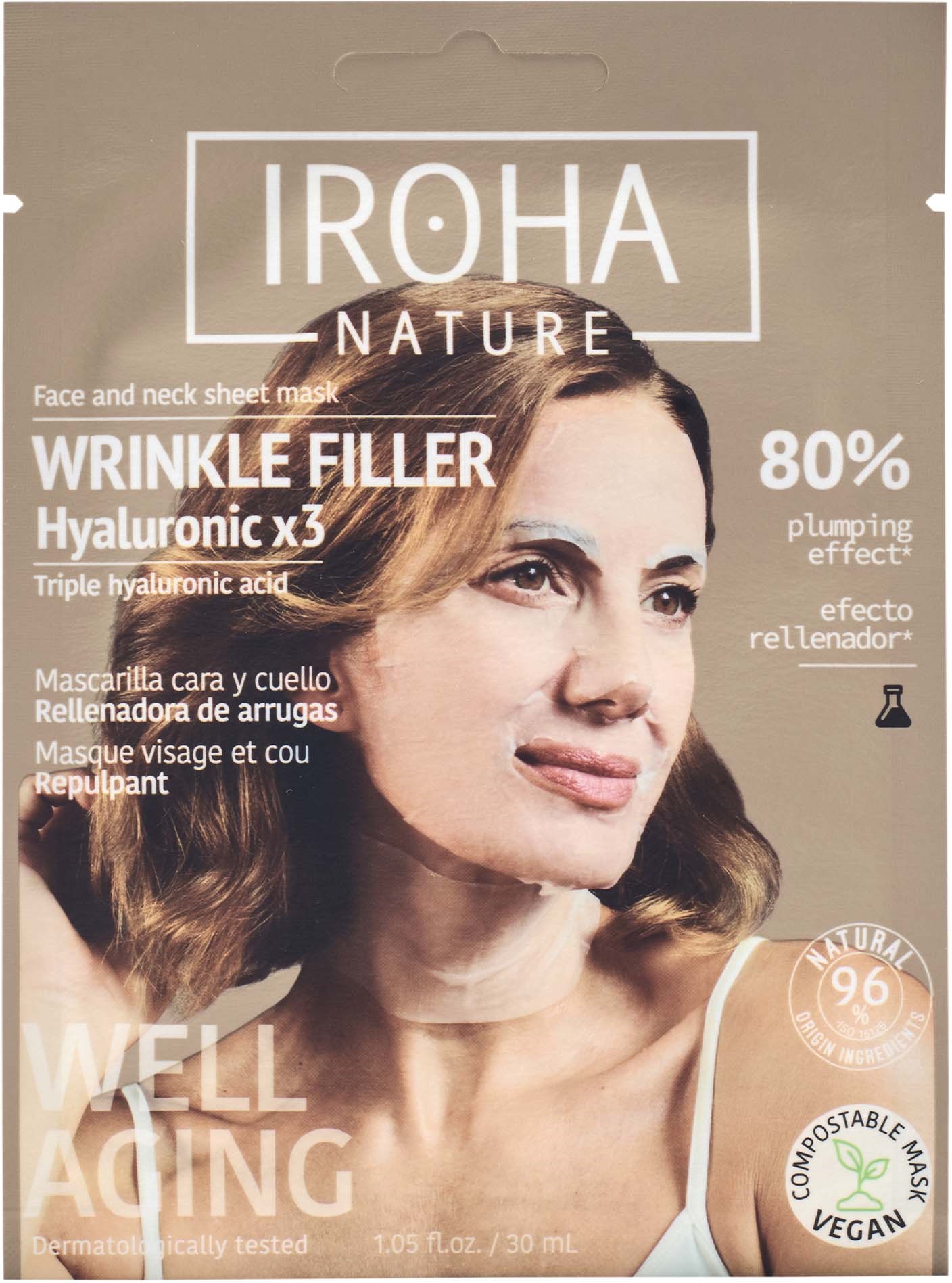 IROHA NATURE Wrinkle Filler Hyaluronic Face & Neck Sheet Mask