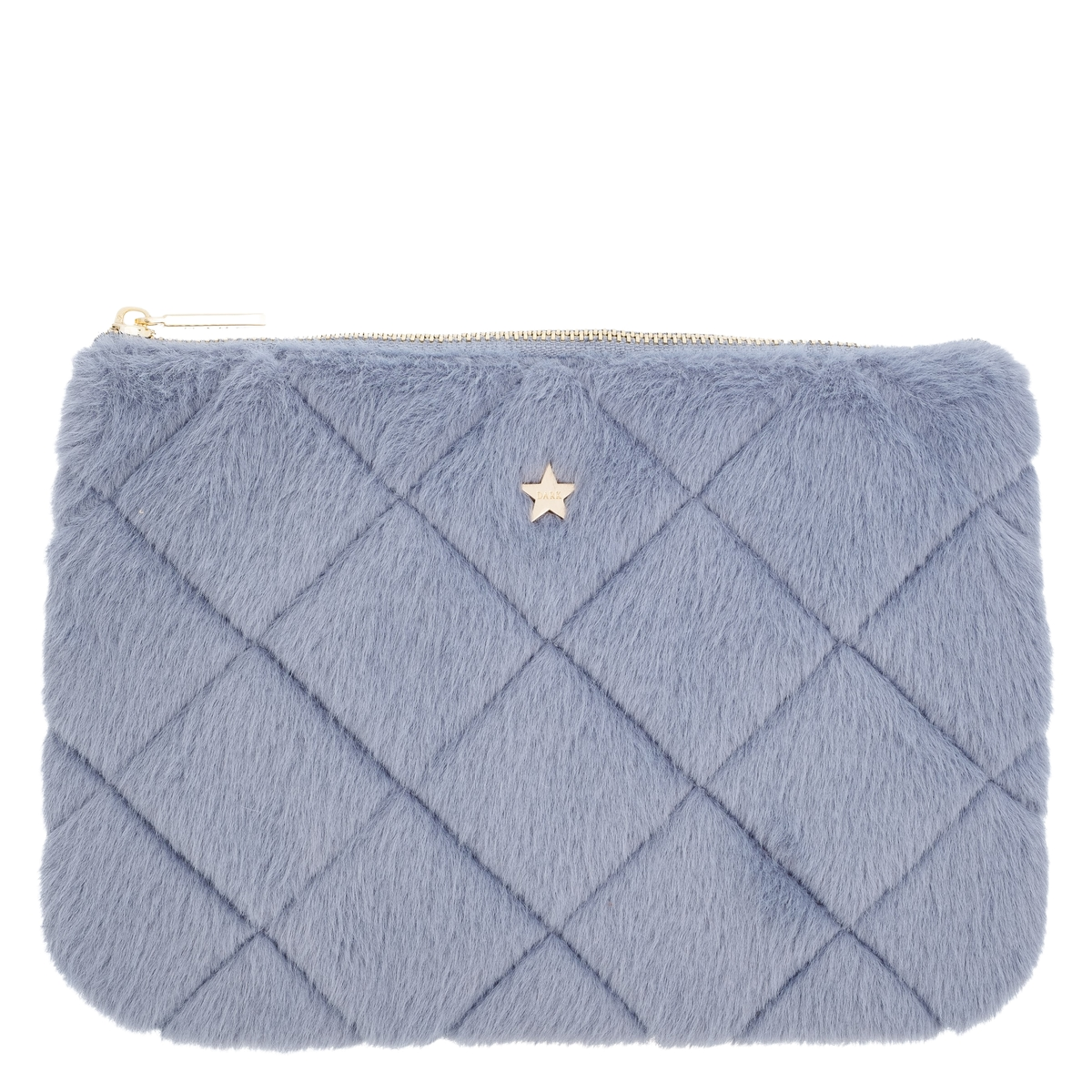 DARK Faux Fur Quilted Small Pouch Cool Blue