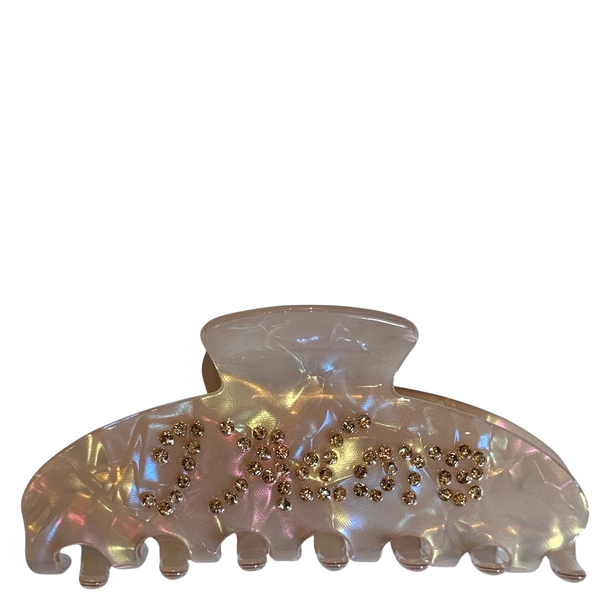 DARK Text Hair Claw ""J'Adore"" Sand & Gold