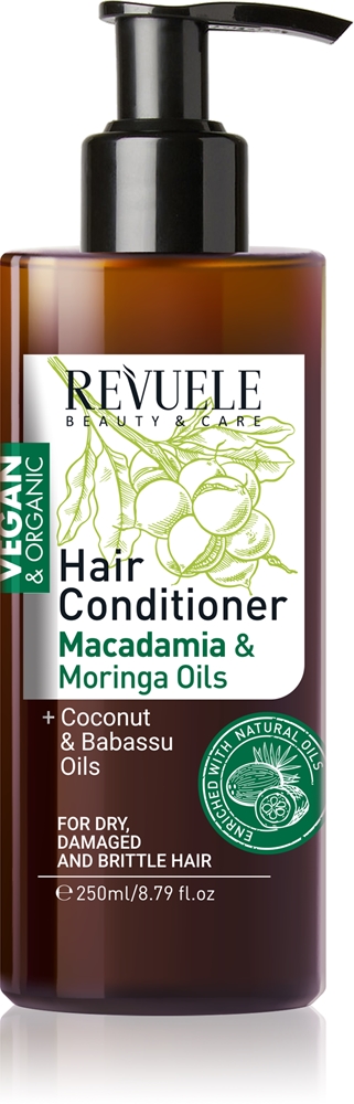 Revuele Vegan & Organic kosteuttava ja ravitseva hoitoaine kuiville ja vaurioituneille hiuksille 250 ml